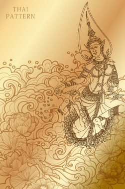 Tayland desenli sanat. Altın arka planda kadın edebiyatı.