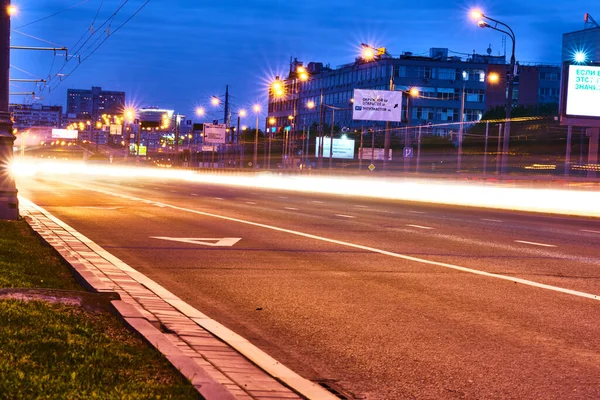 Lange Blootstelling Langs Snelweg Nachtlampjes Kleur — Stockfoto