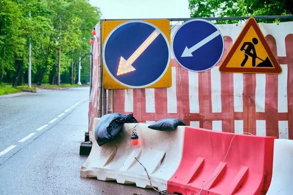 roadworks signs on the highway general plan