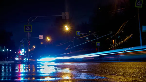 Longue Exposition Sur Autoroute Faible Luminosité — Photo