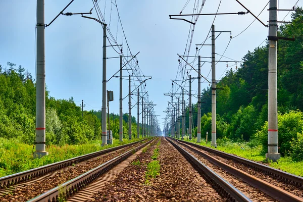 Järnväg Som Går Långt Fram — Stockfoto