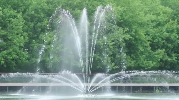 慢动作从喷泉喷出的水柱 水上飞机城市喷泉 水压如何在高温下生存 城市炎热的夏天 — 图库视频影像
