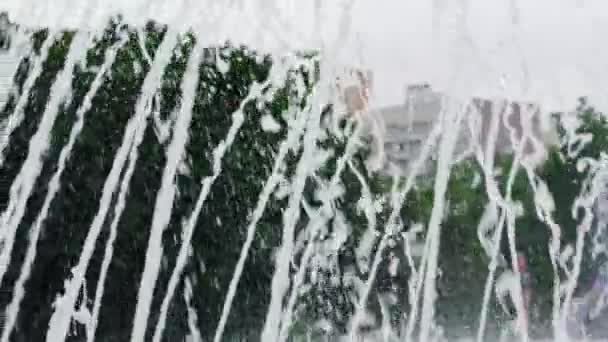 Slow Motion Shooting Fountain Water Jets Color — Stock Video