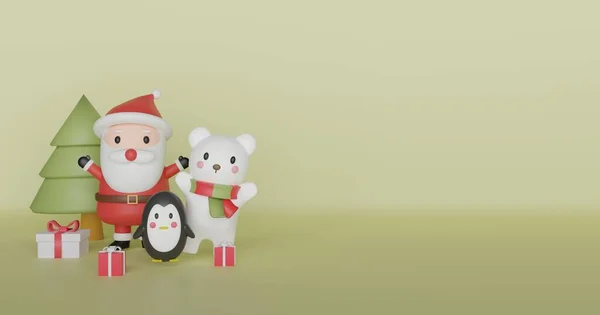 Frohe Weihnachten Weihnachtsfeier Mit Weihnachtsmann Pinguin Und Eisbär Als Hintergrund — Stockfoto