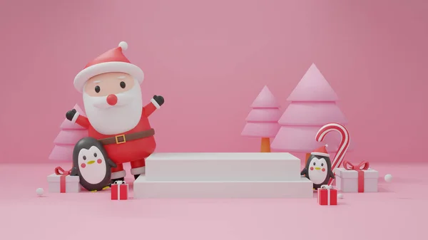 Wesołych Świąt Świąt Bożego Narodzenia Klauzulą Mikołaja Pingwina Podium Produkt — Zdjęcie stockowe