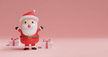 Mutlu Noeller ve mutlu yıllar, Noel afişi şirin Noel Baba 'nın 3D maddesiyle . 