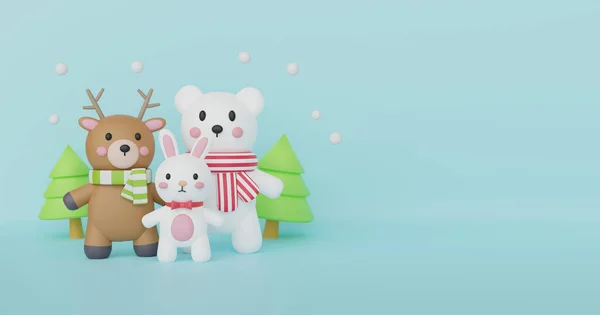 Frohe Weihnachten Weihnachtsfeier Mit Polar Hase Und Rentier Für Weihnachtskarte — Stockfoto