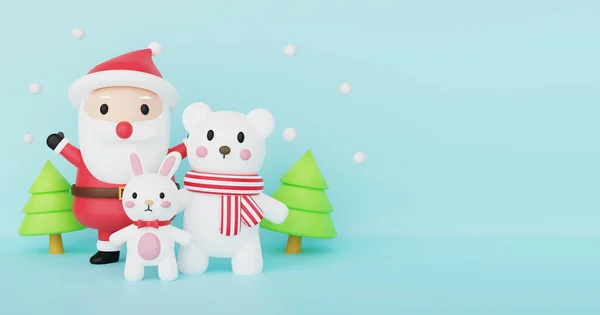 Frohe Weihnachten Weihnachtsfeier Mit Weihnachtsmann Hase Und Polar Für Weihnachtskarte — Stockfoto