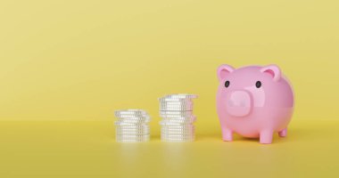 Para konseptini domuz kumbarası 3D görüntüleme ile kaydet.