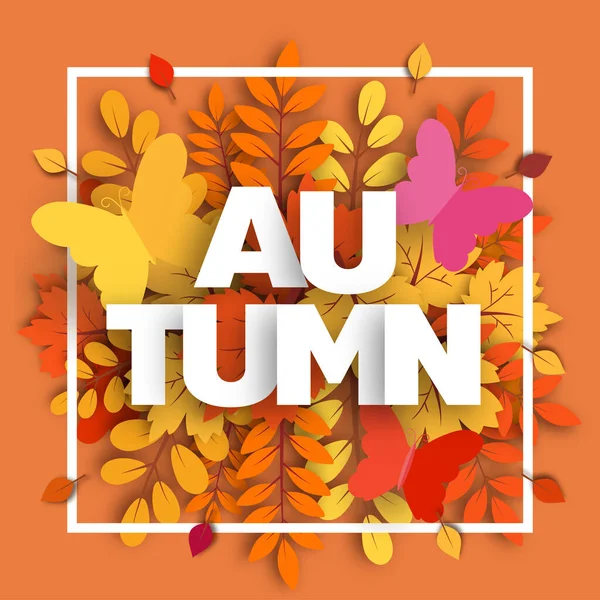 Autumn Sale Banner Leaves Paper Cut Style — Stock Vector