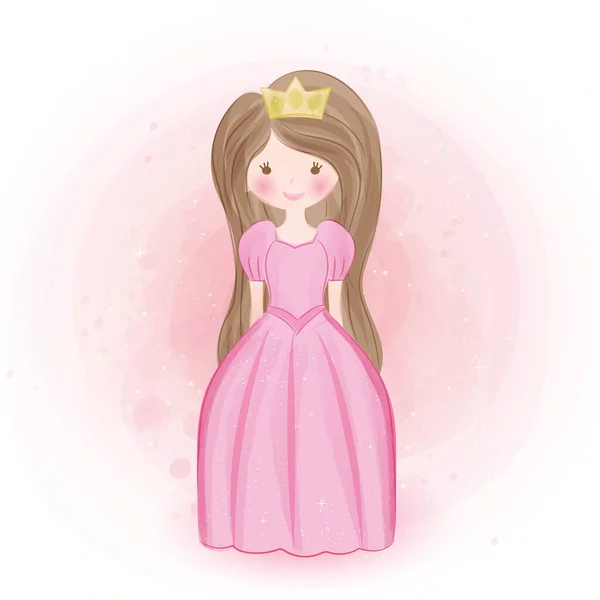 Χαριτωμένο Πριγκίπισσα Στο Χρώμα Του Νερού Στυλ — Διανυσματικό Αρχείο