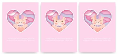 Şirin tek boynuzlu bir bebek hediye kartı seti. .