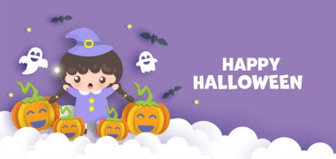 Güzel cadı balkabağı ve hayaletle kağıt kesilmiş Cadılar Bayramı bayrağınız kutlu olsun..