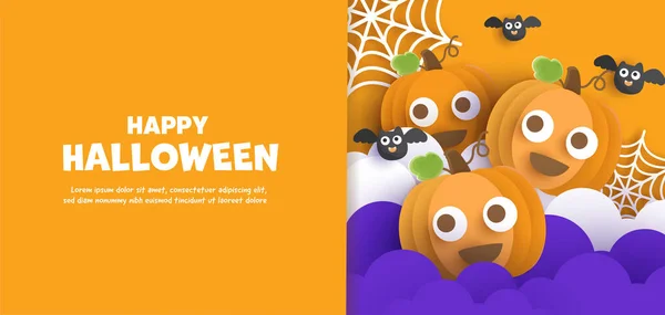 Glad Halloween Banner Med Söta Pumpor — Stock vektor