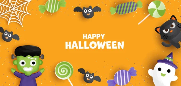 Szczęśliwego Halloween Tle Cute Frankenstein — Wektor stockowy