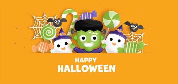 Buon Halloween Sfondo Con Carino Frankenstein — Vettoriale Stock
