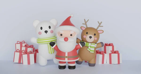 Weihnachtlicher Hintergrund Mit Weihnachtsmann Und Freunden Darstellung — Stockfoto