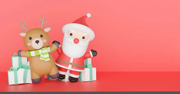 Weihnachten Hintergrund Mit Weihnachtsmann Klausel Auf Rotem Hintergrund Darstellung — Stockfoto