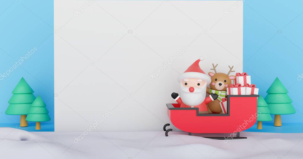 Merry Christmas ,  Christmas celebrations with Santa clause and friend  with space for text  . 3d rendering .