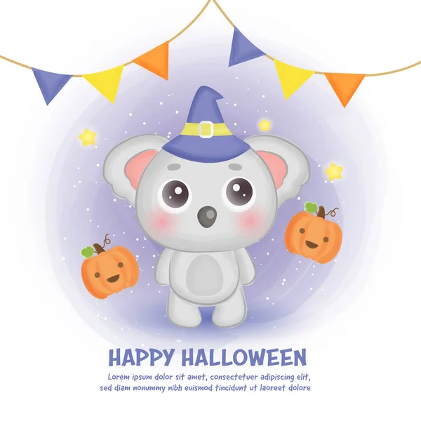 Happy Halloween Karty Cute Koala Stylu Koloru Wody — Wektor stockowy