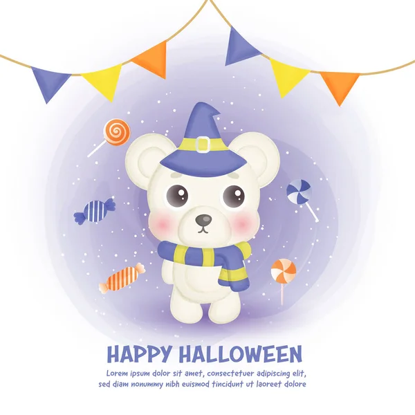 Szczęśliwy Halloween Karty Cute Niedźwiedź Cukierki — Wektor stockowy