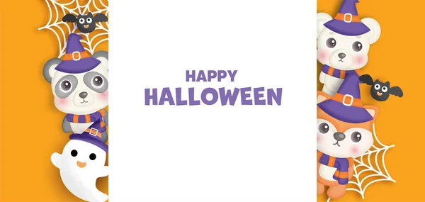 Happy Banner Halloween Cute Zwierząt Ducha — Wektor stockowy