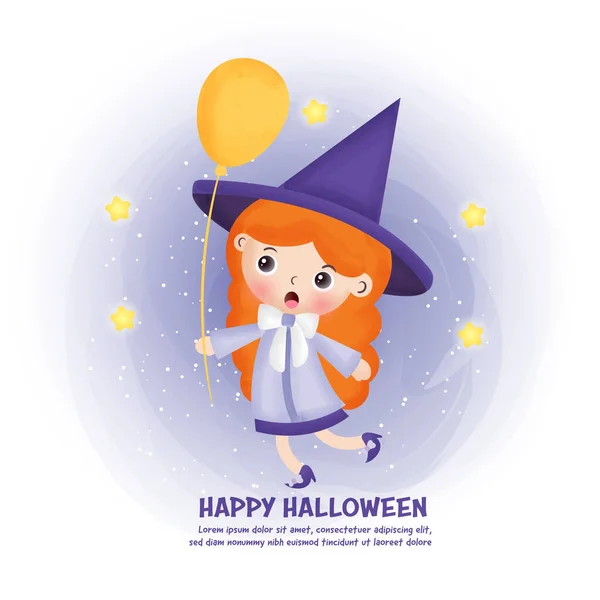 Cartolina Halloween Con Simpatica Strega Zucche — Vettoriale Stock