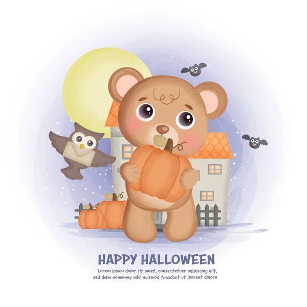 Halloween Nawiedzony Dom Tło Niedźwiedziem — Wektor stockowy