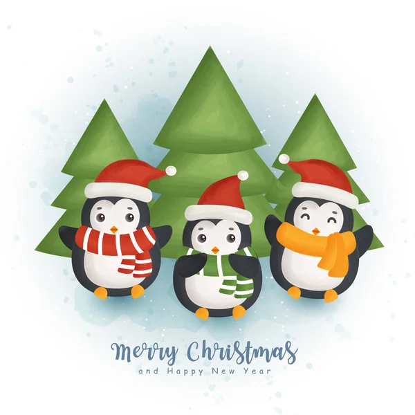 Acuarela Navidad Invierno Con Árbol Navidad Elemento Navidad Para Tarjetas — Vector de stock
