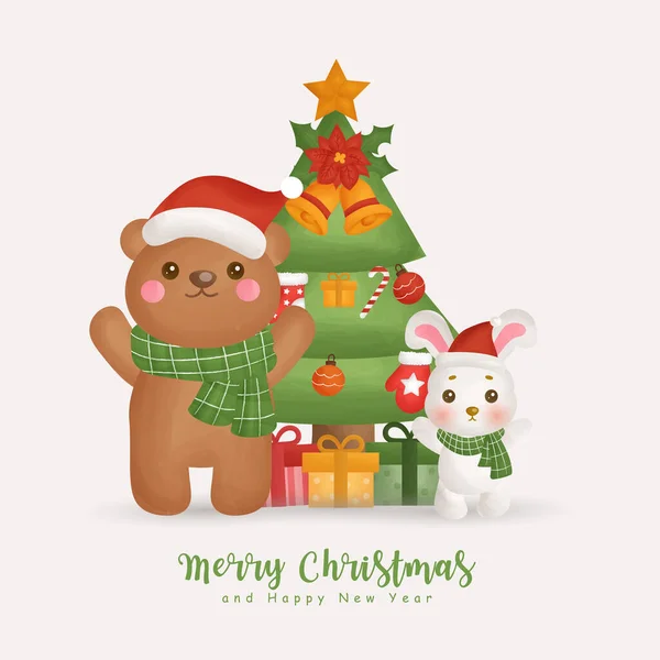Acuarela Navidad Invierno Con Árbol Navidad Elemento Navidad Para Tarjetas — Vector de stock