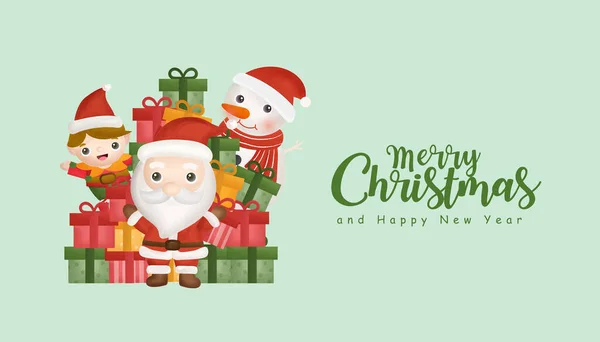 Fondo Navidad Con Linda Cláusula Santa Amigos — Vector de stock