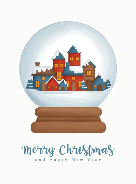 Weihnachten Aquarell Mit Schneedorf Schneekugel Für Grußkarte Neujahr Grußkarte — Stockvektor