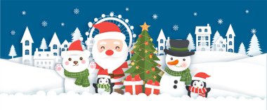 Noel arkaplanı şirin Noel Baba maddesi ve arkadaşları .
