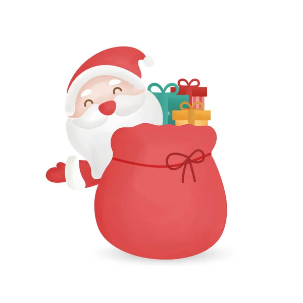 Симпатичный Санта Клаус Подарочные Коробки Акварельном Стиле Поздравительной Открытки — стоковый вектор