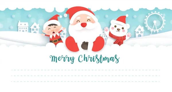 Feliz Navidad Feliz Año Nuevo Postal Con Lindo Santa Amigos — Vector de stock