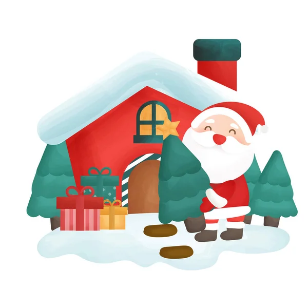 Happy Christmas Card Santa Clause House — Stock Vector