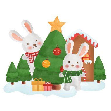 Kar kasabasındaki tavşanlarla mutlu noel kartları..