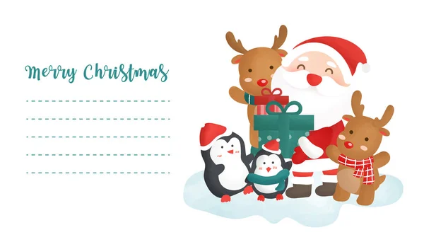 かわいいサンタの句とグリーティングカードのための友人とクリスマスのポストカード 新年カード — ストックベクタ