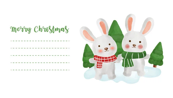 Tarjeta Postal Navidad Con Conejos Lindos Para Tarjeta Felicitación Tarjeta — Vector de stock