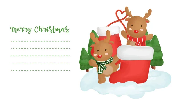 Postal Navidad Con Cutereindeers Para Tarjeta Felicitación Tarjeta Año Nuevo — Vector de stock