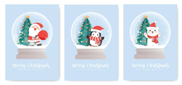 Set Cartoline Natale Auguri Capodanno Con Una Simpatica Clausola Babbo — Vettoriale Stock