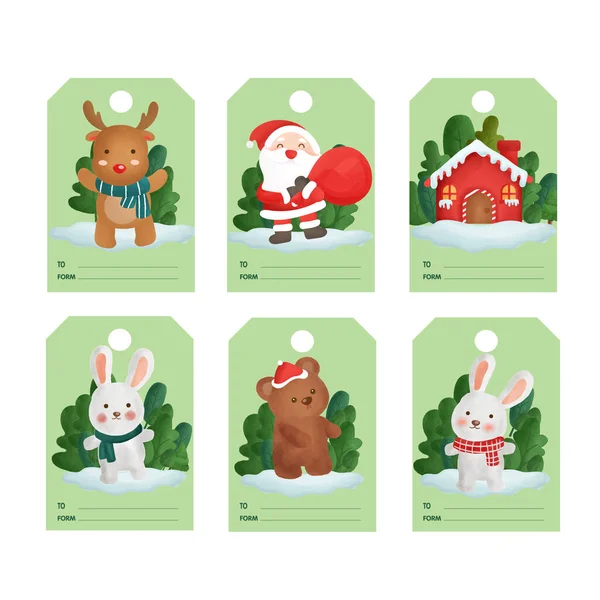 Conjunto Etiquetas Navidad Lindo — Vector de stock