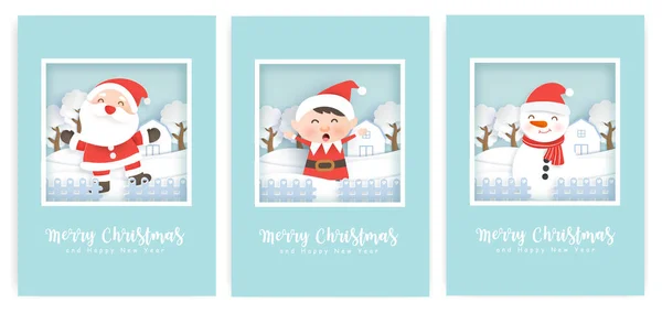 Set Christmas Cards New Year Greeting Cards Cute Santa Clause — Stock Vector