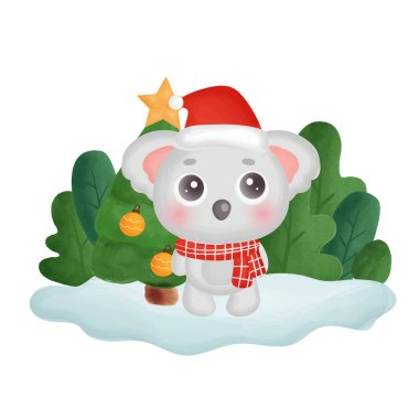 Ormanda sulu boya Koala yazan bir Noel kartı..
