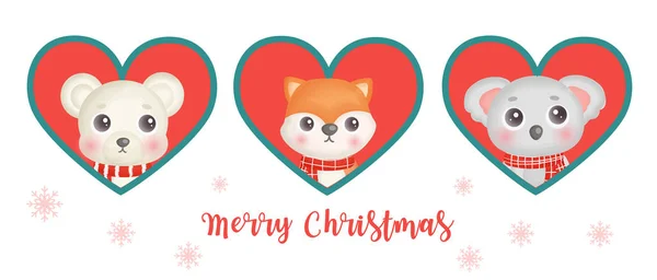 Banner Del Día Navidad Con Animales Lindos — Vector de stock