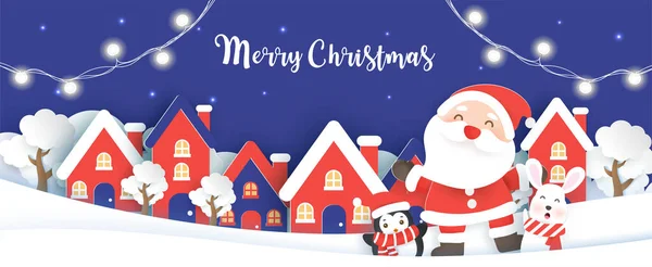 Bannière Noël Fond Avec Une Santa Clause Des Amis Dans — Image vectorielle