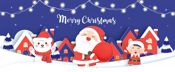 Bannière Noël Fond Avec Une Santa Clause Des Rennes Dans — Image vectorielle