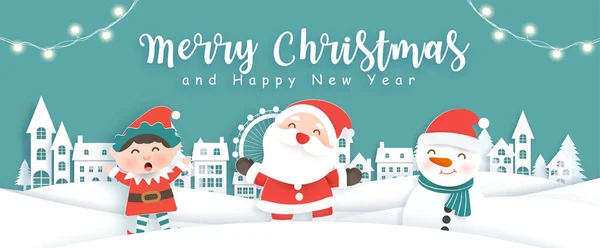 Merry Christmas Santa Clause Friends Christmas Background Christmas Card Paper — стоковый вектор