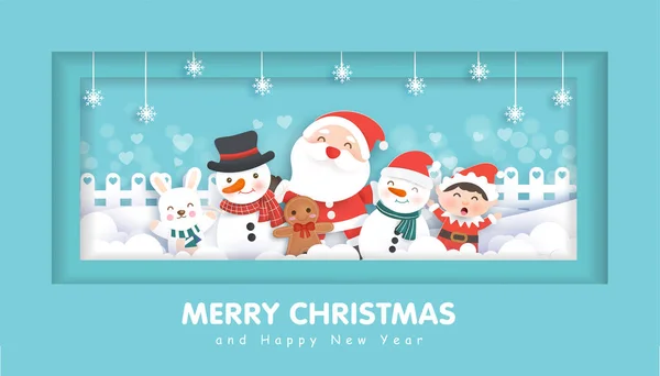 Merry Christmas Santa Clause Friends Christmas Background Christmas Card Paper — стоковый вектор