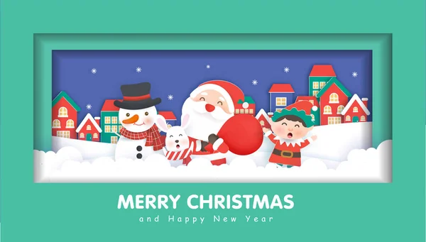 Feliz Natal Com Uma Santa Cláusula Amigos Para Fundo Natal — Vetor de Stock